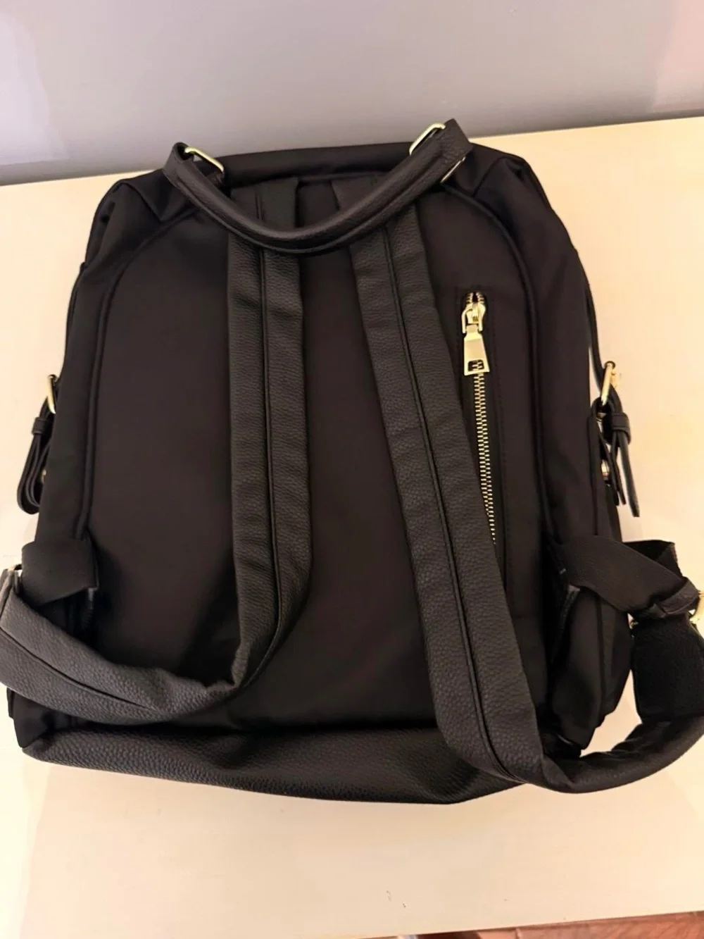 Black Nylon Women's Backpack with Gold Hardware